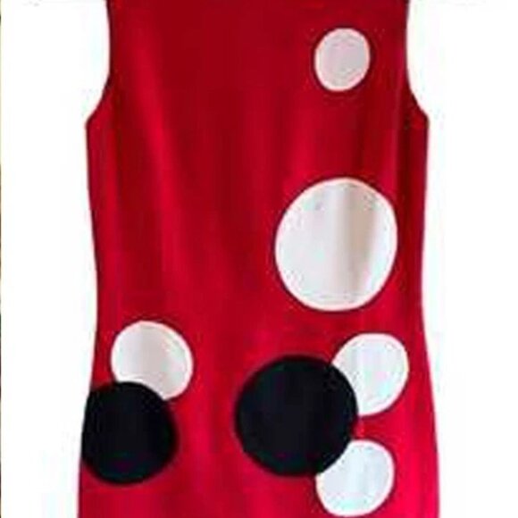 Moschino RED BLACK WHITE CIRCLE POLKA DOT DRESS FRAN NANNY USA 10 IT44 - Picture 4 of 14